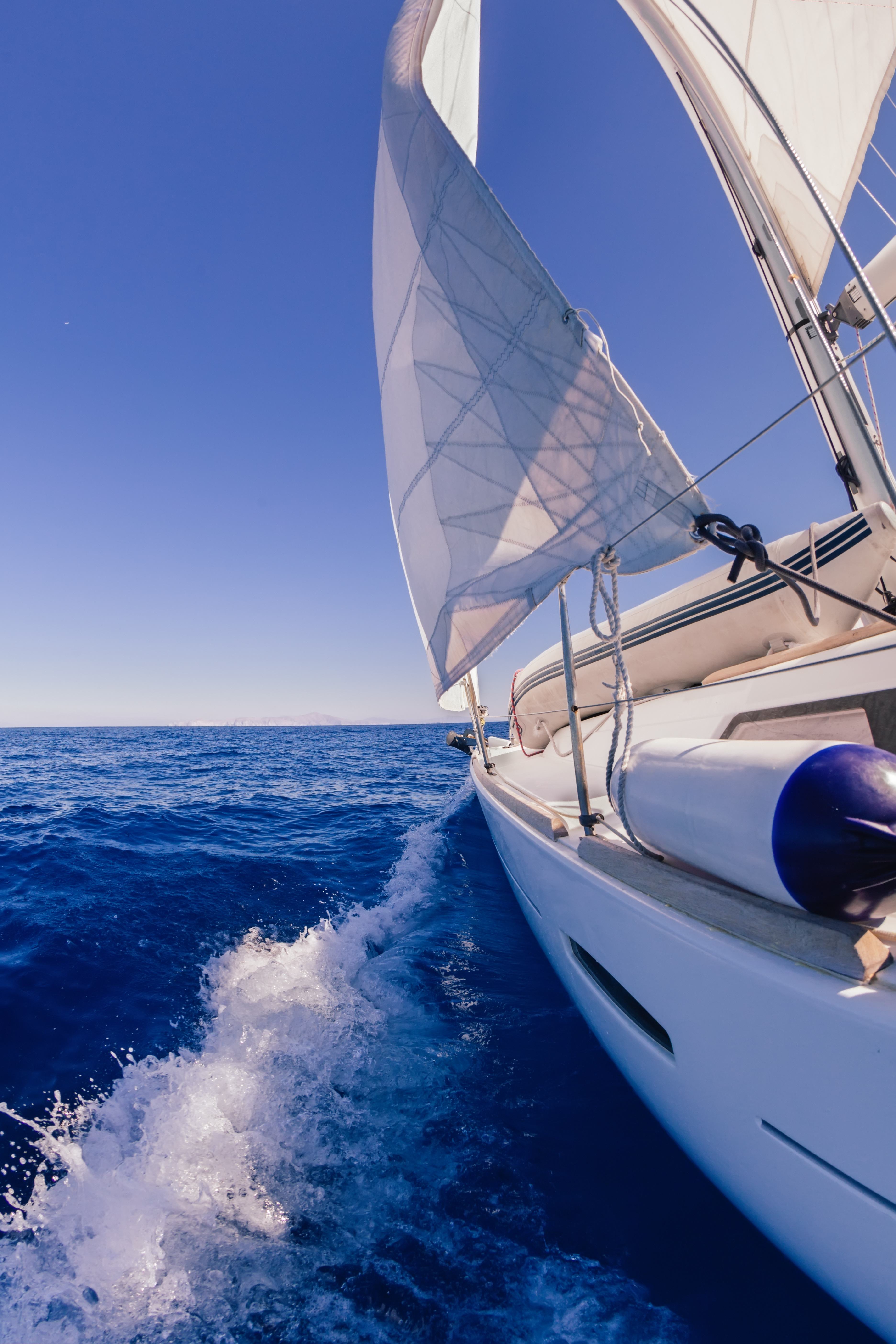 Sailing boat wide angle view in the sea