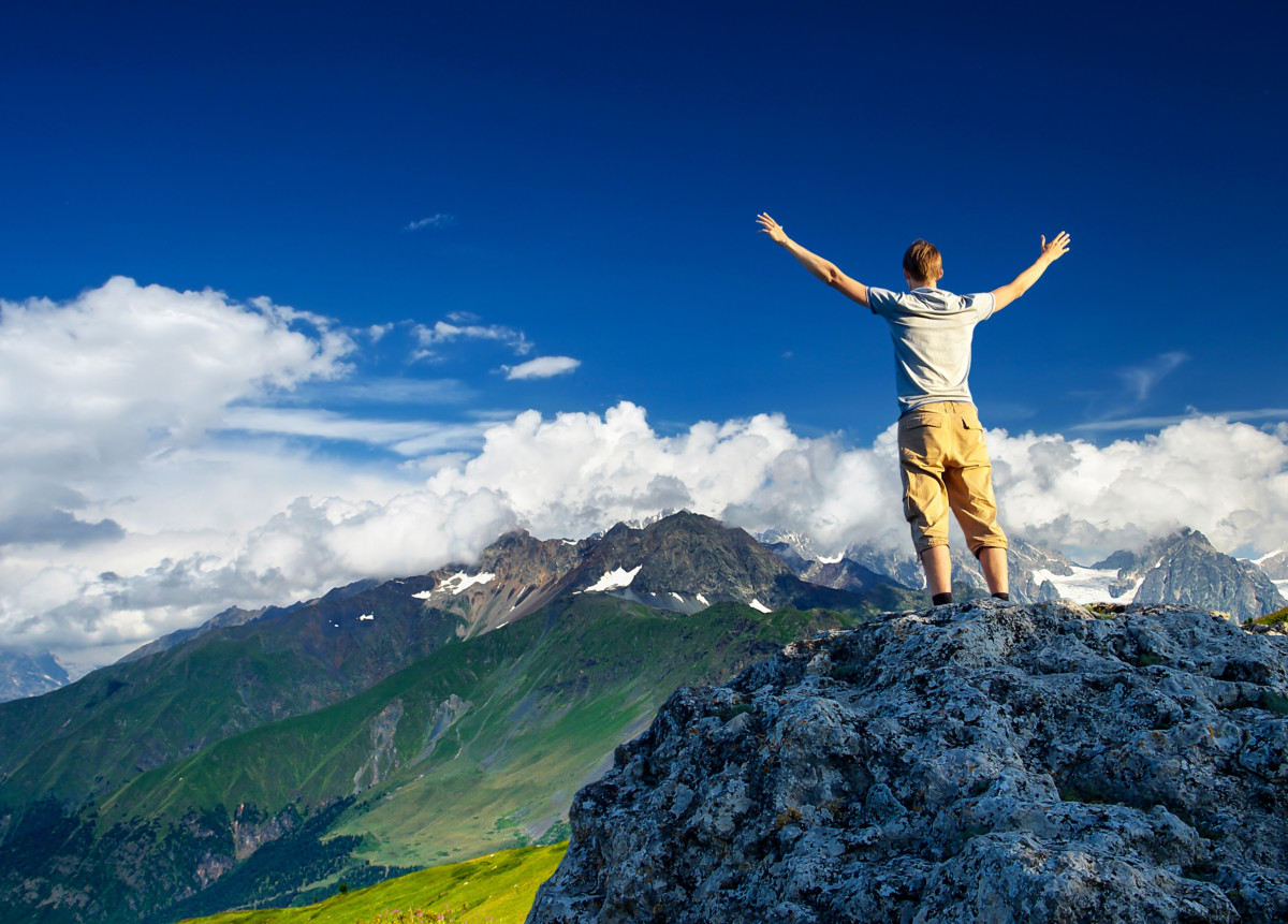Tourist in mountains. Sport and active life concept coaching in frankfurt